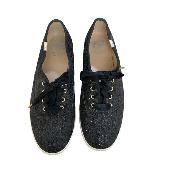 Keds x Kate Spade Sneakers Womens 8.5 Black Glitter Low Top Shoes‎ Event Party - Picture 10 of 16